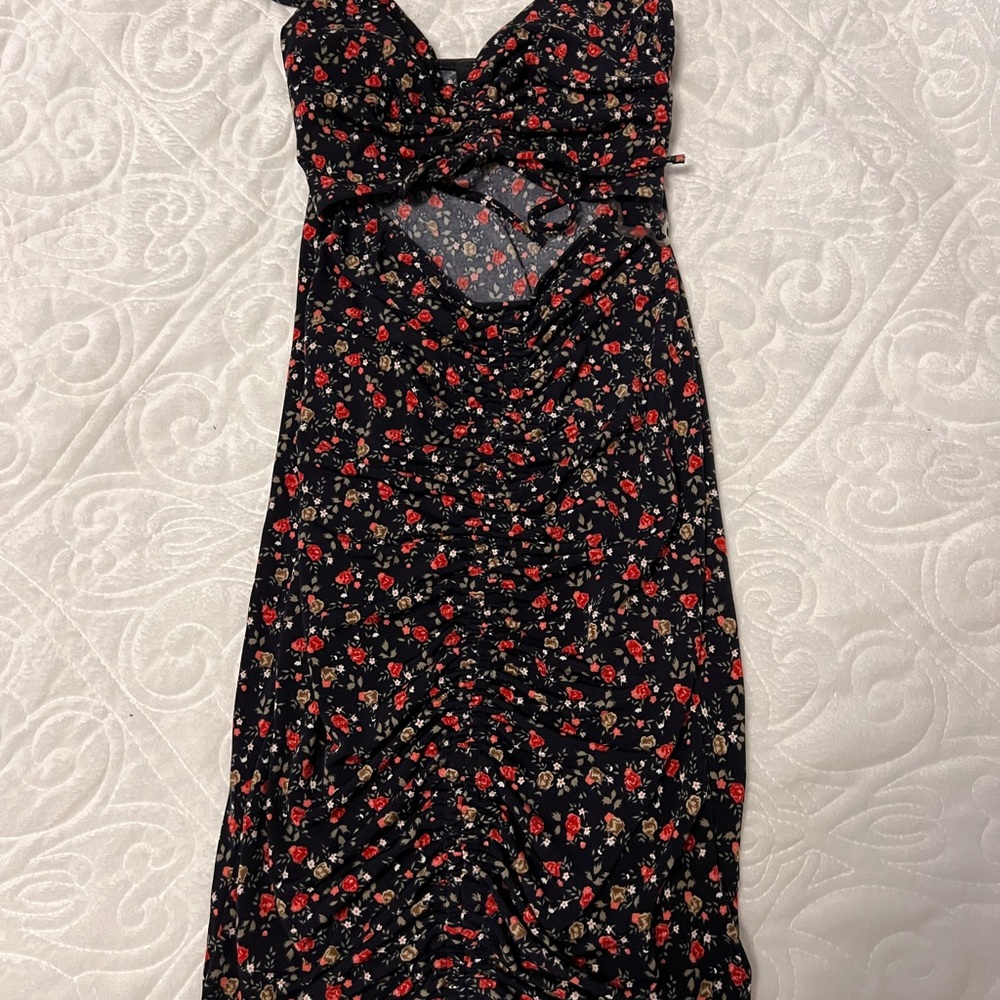 Windsor Black Dress with Red and Cream Floral Pattern